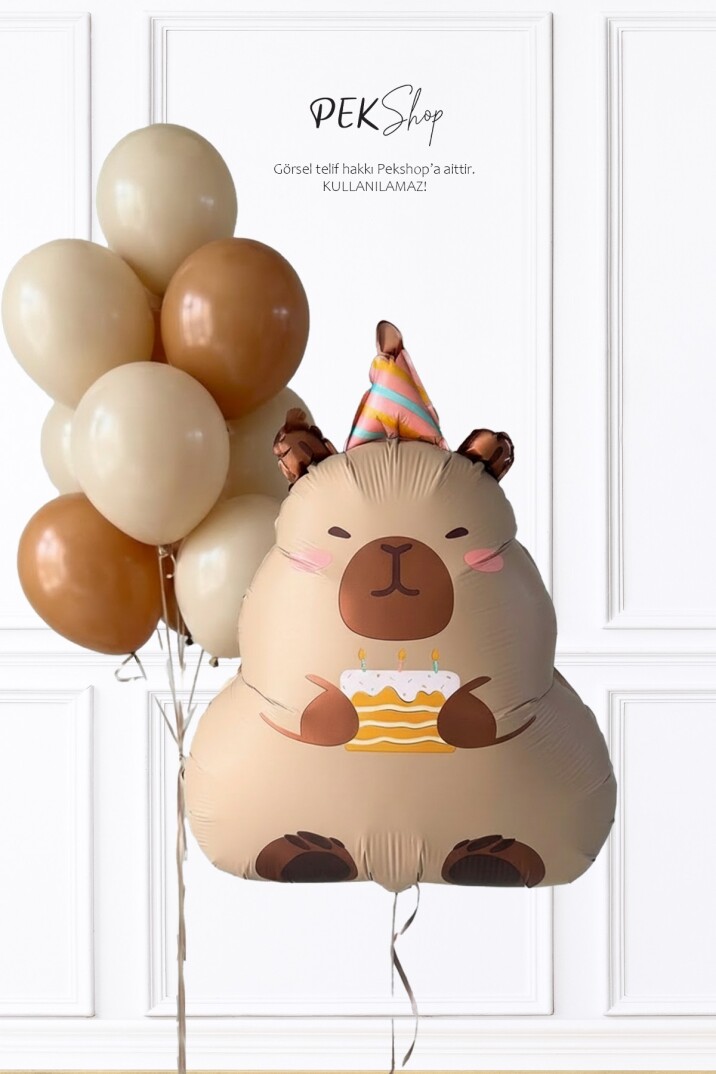 Kapibara Folyo Balon Seti Pastalı Kapibara ve Lateks Balon Zinciri - 1