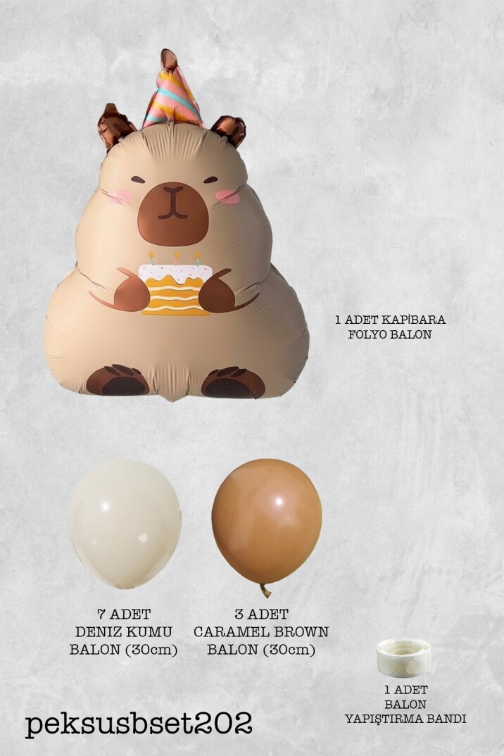 Kapibara Folyo Balon Seti Pastalı Kapibara ve Lateks Balon Zinciri - 2