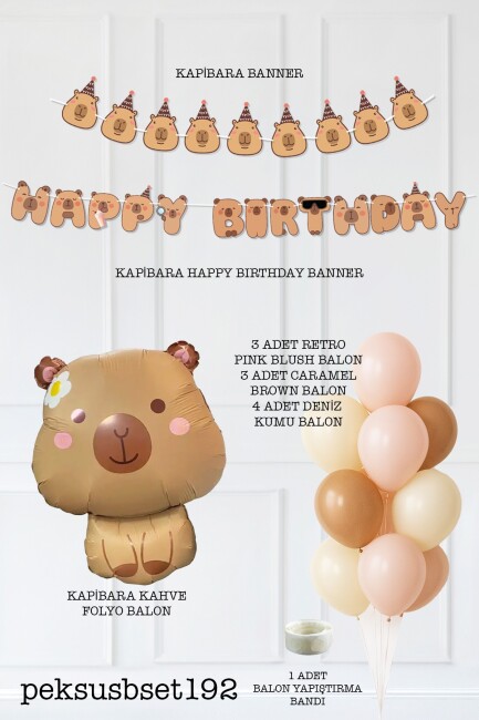 Kapibara Konsept Doğum Günü Balon Seti Banner ve Lateks Balonlu Capybara Balon Seti - 2