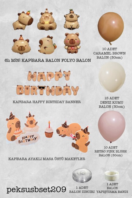 Kapibara Konsept Doğum Günü Balon Zinciri Seti Masa Süsleme Panoları - 2