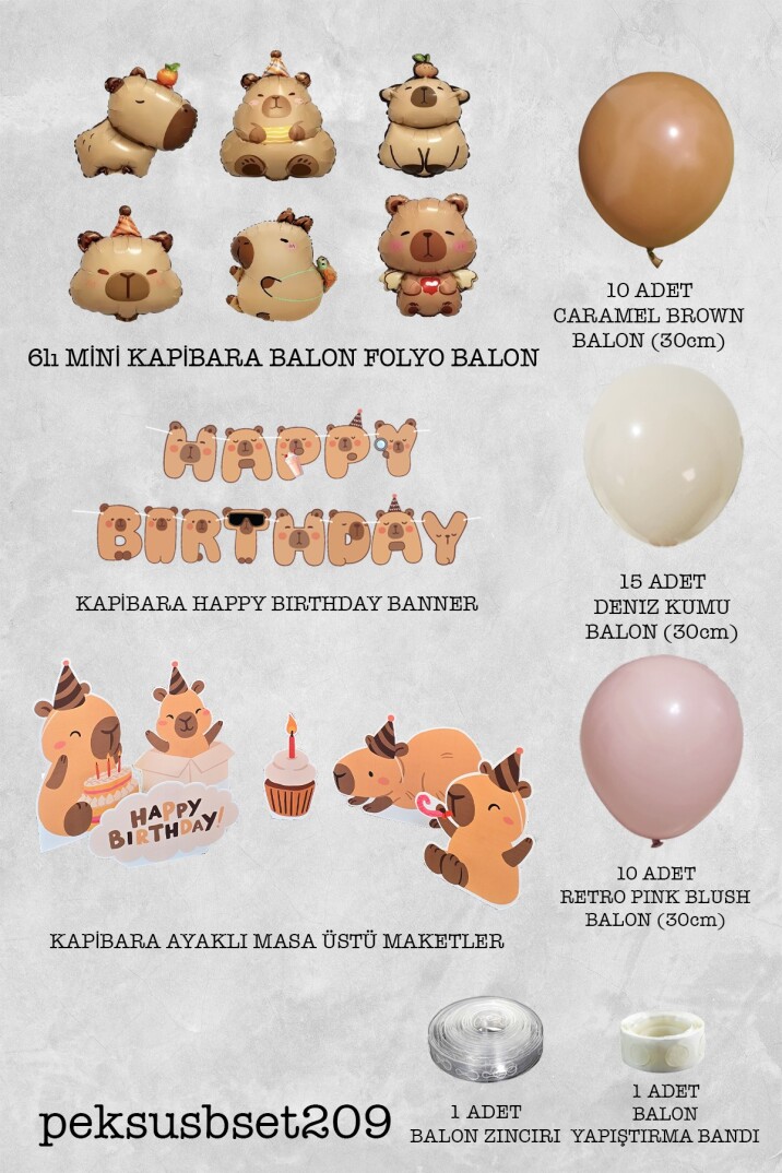 Kapibara Konsept Doğum Günü Balon Zinciri Seti Masa Süsleme Panoları - 2