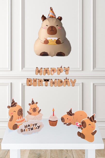 Kapibara Konsept Doğum Günü Seti Capybara Balon Zinciri Banner ve Masa Üstü Panolu Set 206 - 1