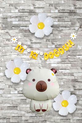 Kapibara Konsept Papatyalı Doğum Günü Balon Seti Banner ve Papatya Balonlu Capybara Balon Seti - 1