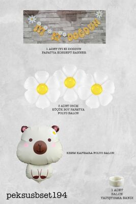 Kapibara Konsept Papatyalı Doğum Günü Balon Seti Banner ve Papatya Balonlu Capybara Balon Seti - 2