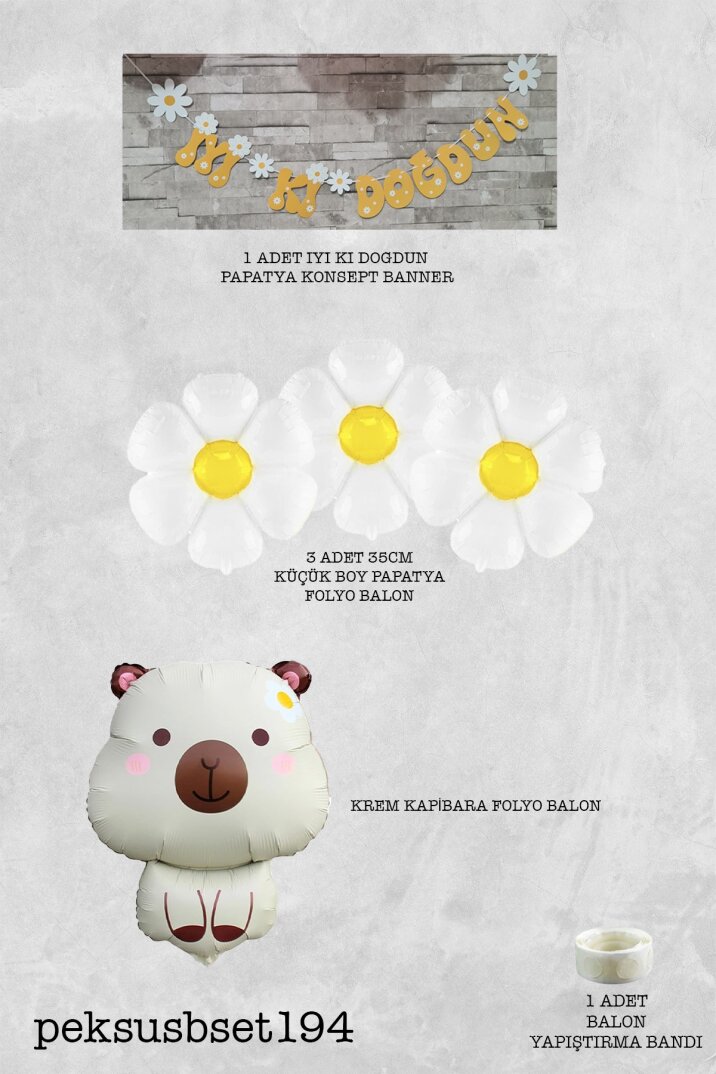 Kapibara Konsept Papatyalı Doğum Günü Balon Seti Banner ve Papatya Balonlu Capybara Balon Seti - 2
