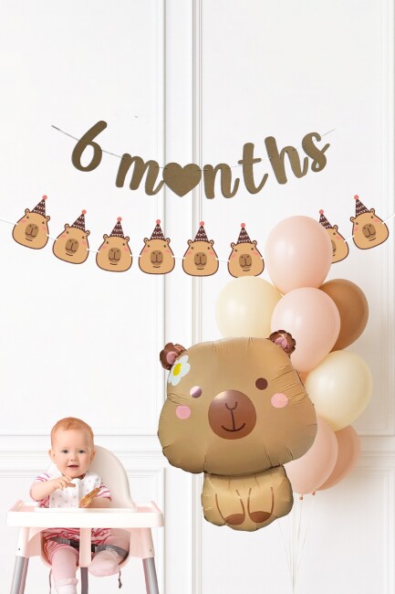 Kapibara Tema 6 Aylık Süsleri Seti 6 Months Banner ve Balon Seti