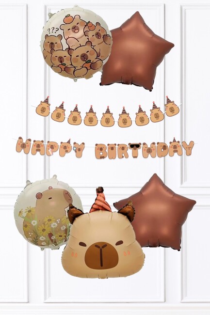 Kapibara Tema Doğum Günü Balon Seti Capybara Banner ve 5li Balonlu Set - 1