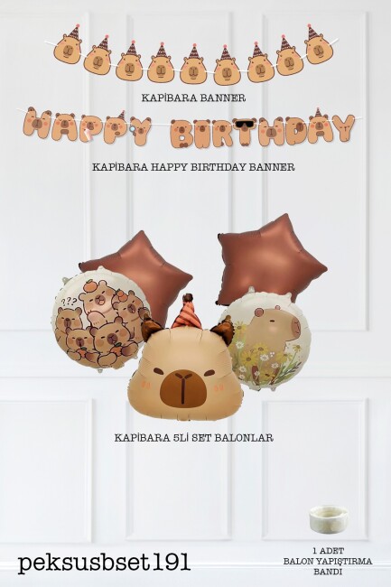 Kapibara Tema Doğum Günü Balon Seti Capybara Banner ve 5li Balonlu Set - 2