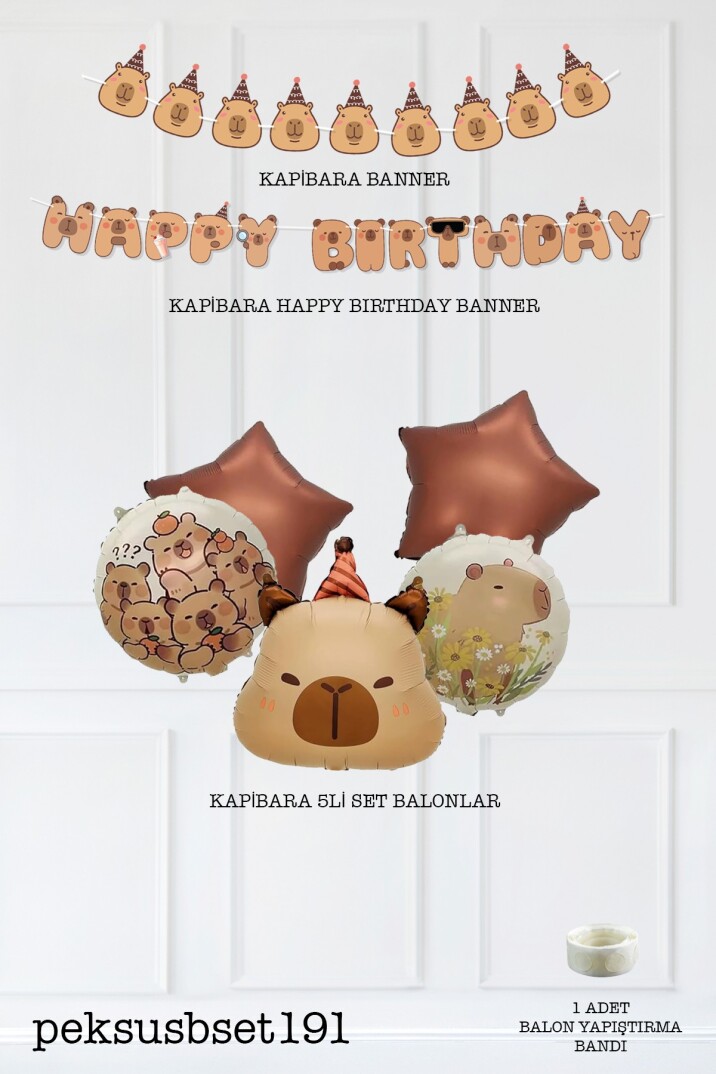 Kapibara Tema Doğum Günü Balon Seti Capybara Banner ve 5li Balonlu Set - 2