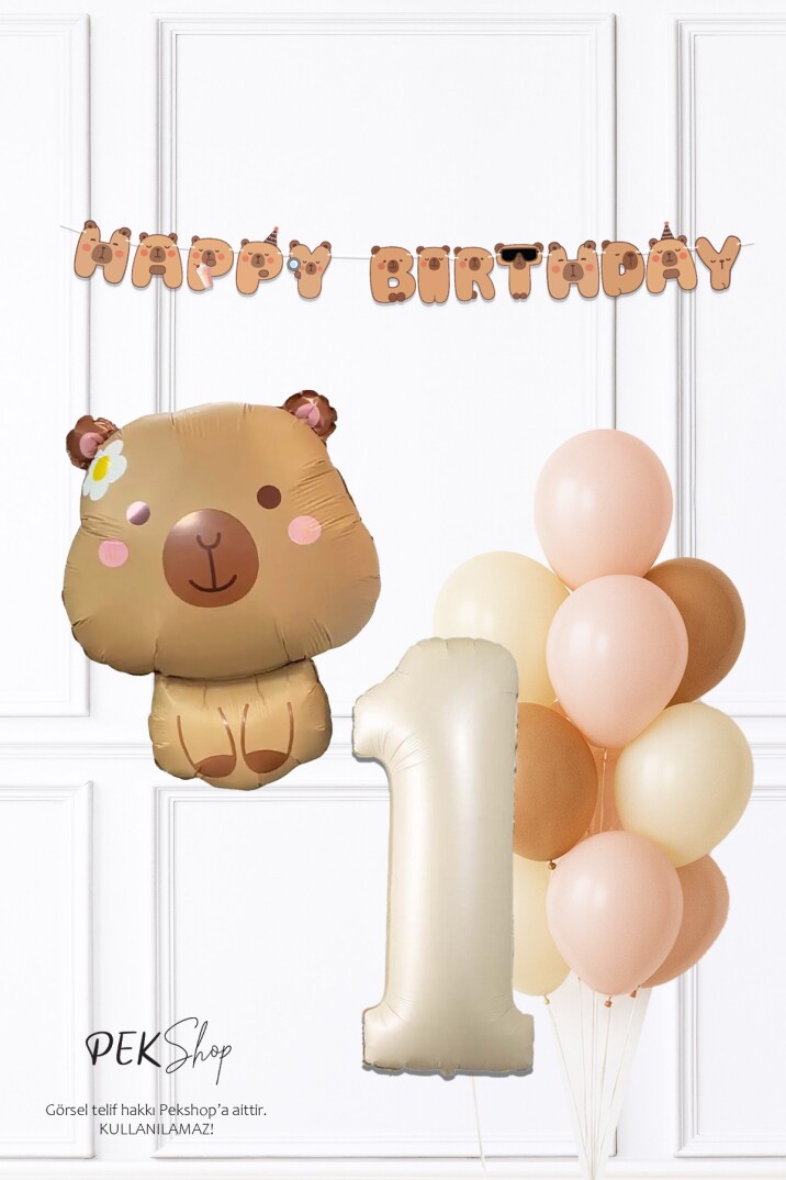Kapibara Tema Doğum Günü Balon ve Banner Süsleme Seti Capybara Konsept - 1