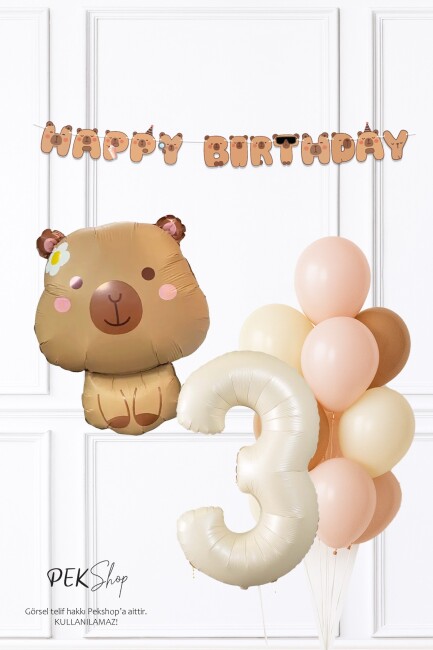 Kapibara Tema Doğum Günü Balon ve Banner Süsleme Seti Capybara Konsept - 5