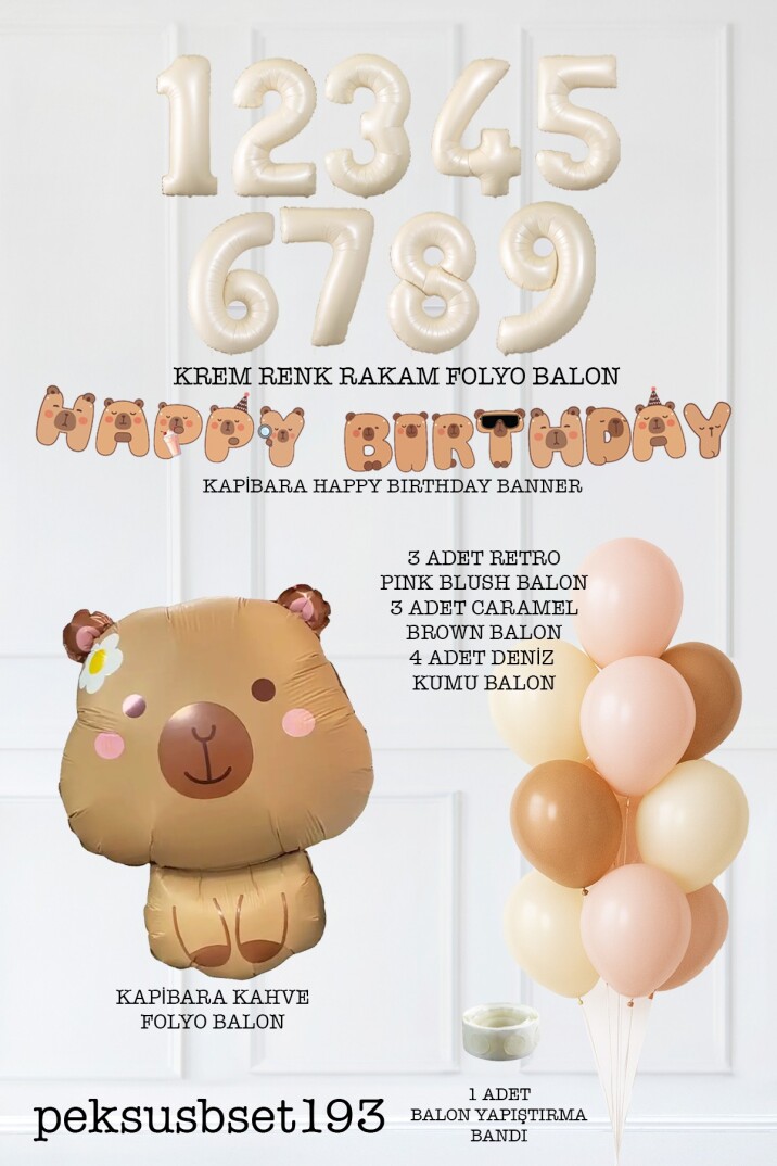 Kapibara Tema Doğum Günü Balon ve Banner Süsleme Seti Capybara Konsept - 6