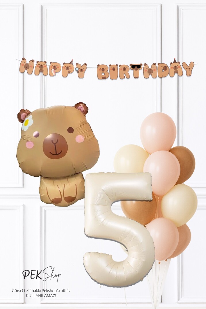 Kapibara Tema Doğum Günü Balon ve Banner Süsleme Seti Capybara Konsept - 9