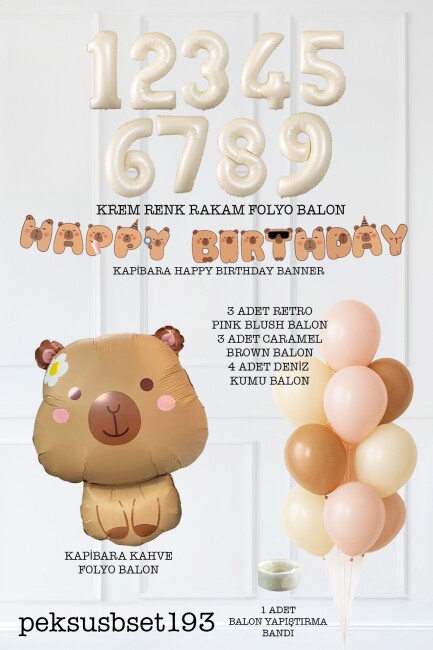Kapibara Tema Doğum Günü Balon ve Banner Süsleme Seti Capybara Konsept - 12