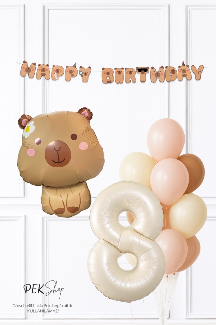 Kapibara Tema Doğum Günü Balon ve Banner Süsleme Seti Capybara Konsept - 15