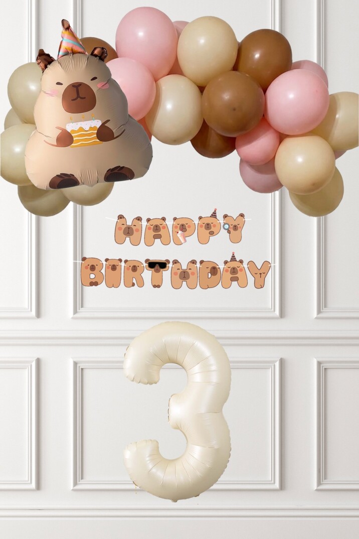 Kapibara Tema Doğum Günü Balon Zinciri Süsleme Seti Banner ve Yaş Balonlu - 9