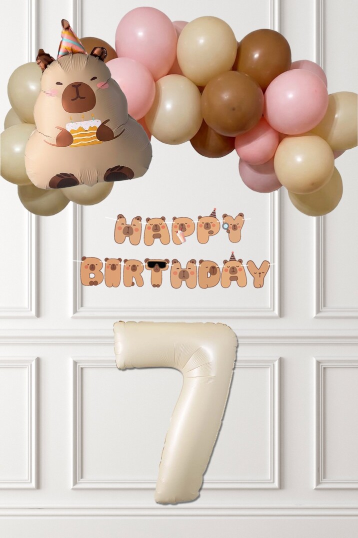 Kapibara Tema Doğum Günü Balon Zinciri Süsleme Seti Banner ve Yaş Balonlu - 25