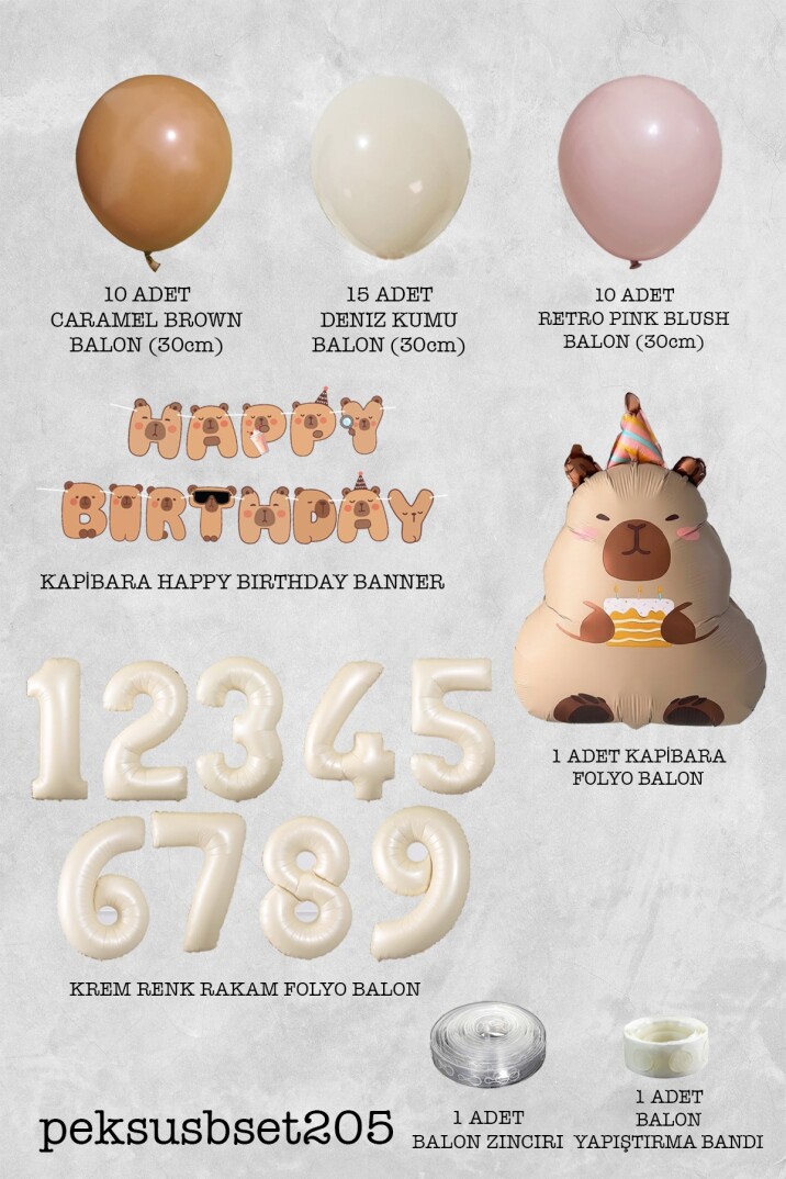 Kapibara Tema Doğum Günü Balon Zinciri Süsleme Seti Banner ve Yaş Balonlu - 30