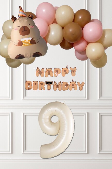 Kapibara Tema Doğum Günü Balon Zinciri Süsleme Seti Banner ve Yaş Balonlu - 33