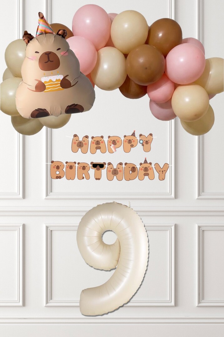 Kapibara Tema Doğum Günü Balon Zinciri Süsleme Seti Banner ve Yaş Balonlu - 33