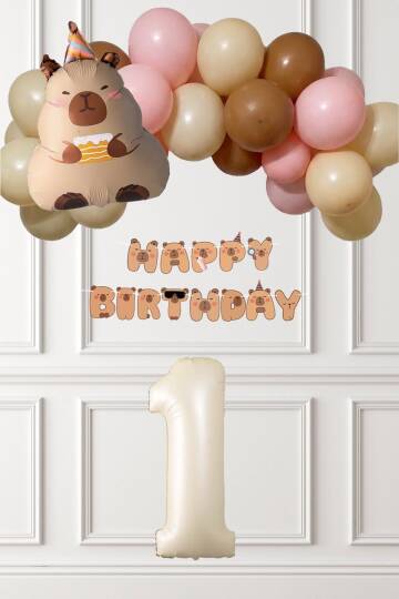 Kapibara Tema Doğum Günü Balon Zinciri Süsleme Seti Banner ve Yaş Balonlu - 1