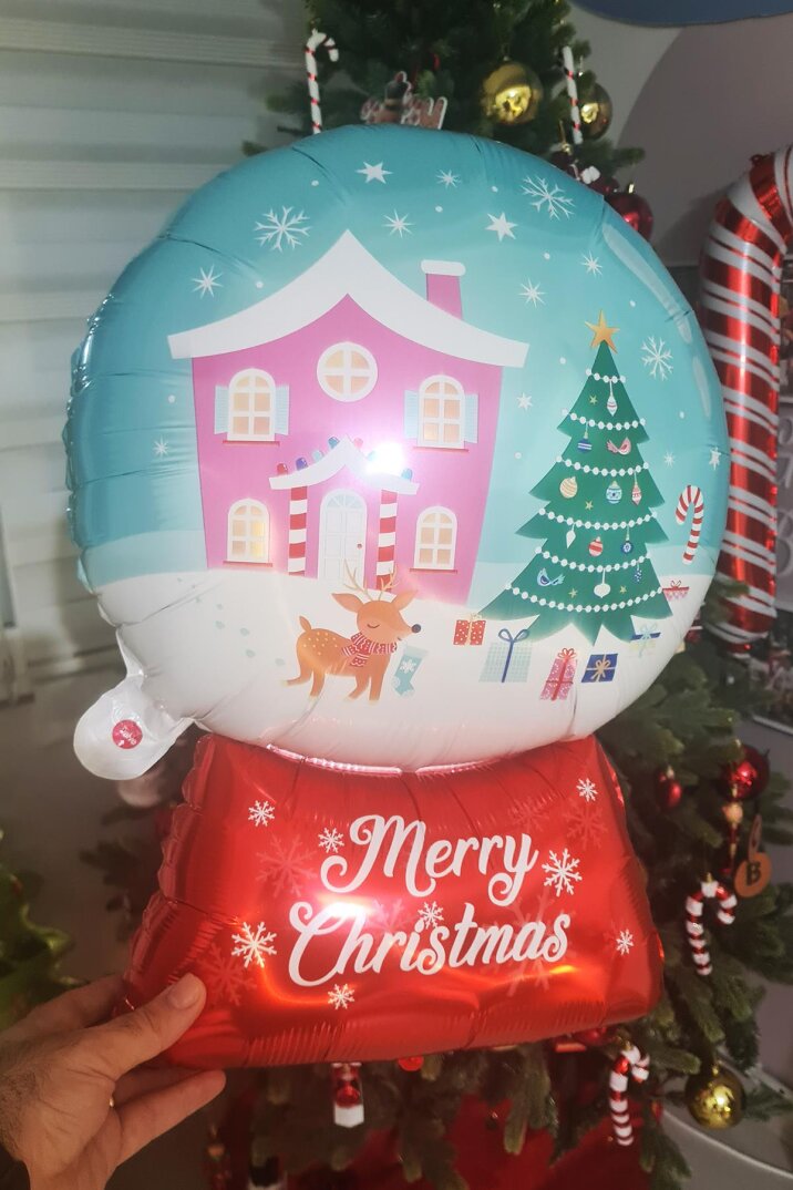 Kar Küresi Şeklinde Merry Christmas Folyo Balon Yılbaşı Süsü - 1