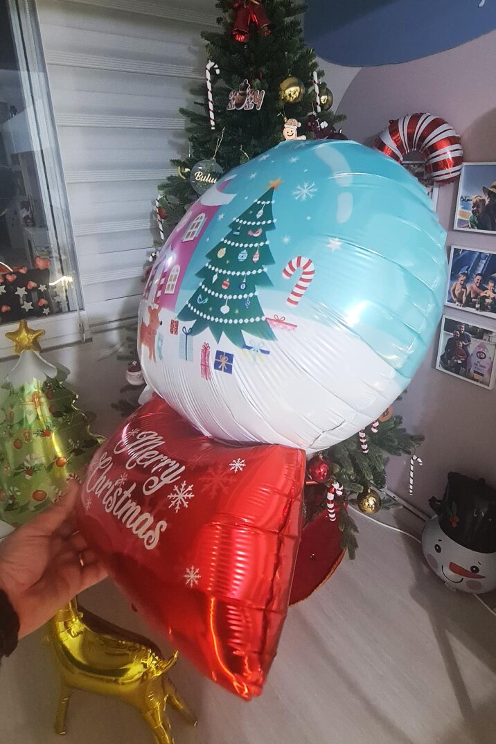 Kar Küresi Şeklinde Merry Christmas Folyo Balon Yılbaşı Süsü - 2