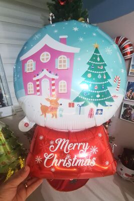 Kar Küresi Şeklinde Merry Christmas Folyo Balon Yılbaşı Süsü - 3