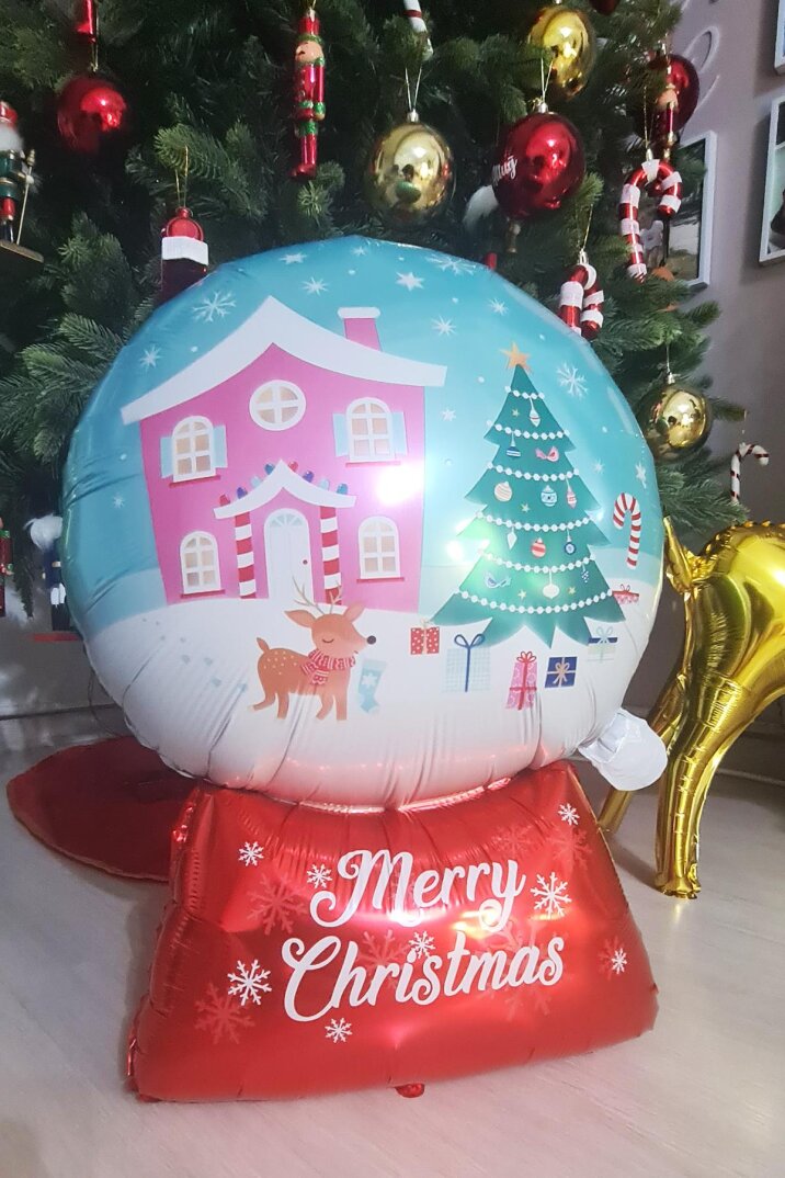 Kar Küresi Şeklinde Merry Christmas Folyo Balon Yılbaşı Süsü - 4