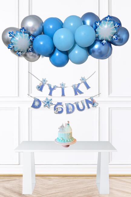 Karlar Ülkesi Tema Doğum Günü Balon Zinciri Seti İyi Ki Doğdun Bannerlı Süsler - 1