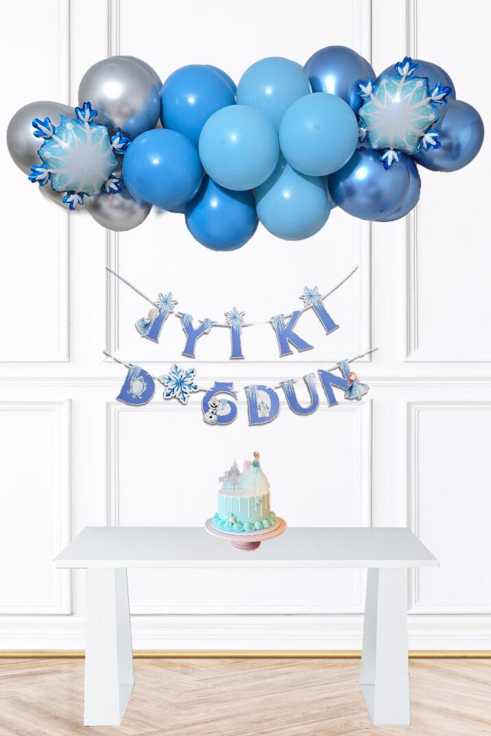 Karlar Ülkesi Tema Doğum Günü Balon Zinciri Seti İyi Ki Doğdun Bannerlı Süsler - 1