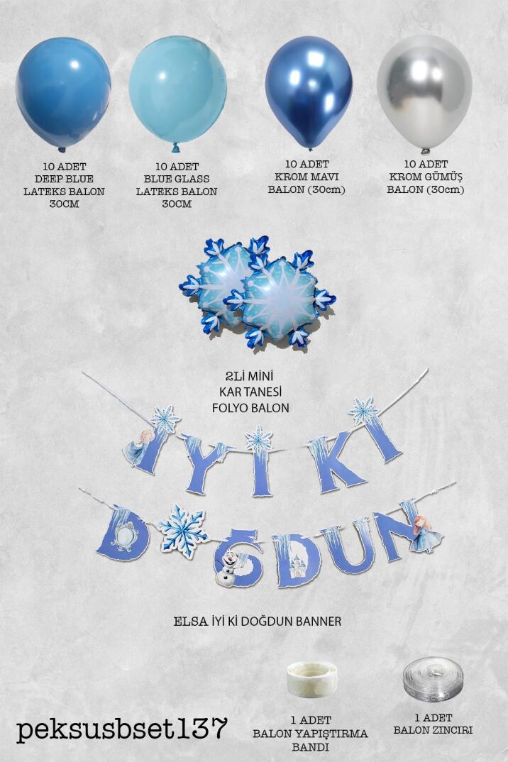 Karlar Ülkesi Tema Doğum Günü Balon Zinciri Seti İyi Ki Doğdun Bannerlı Süsler - 2