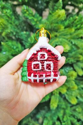 Karlı Ev Yılbaşı Ağaç Süsü Çam Ağacı Süsü Tekli Çam Ağaçlı Yılbaşı Evi Tekli - 2