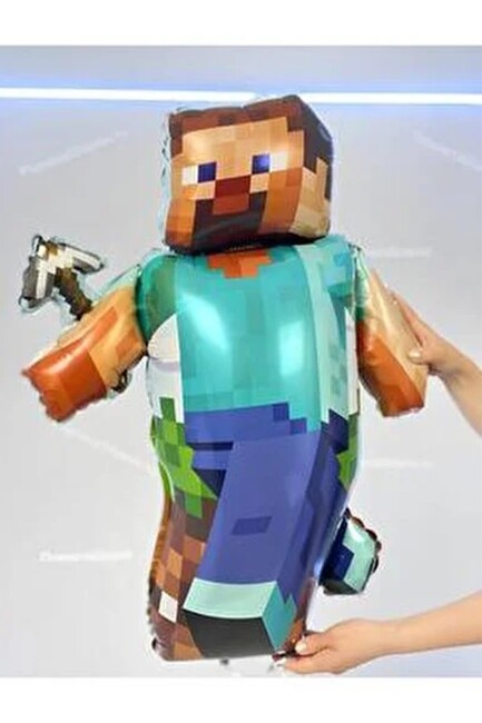 Kazmalı Steve Folyo Balon Minecraft Tema Balon Büyük Steve Balon - 2
