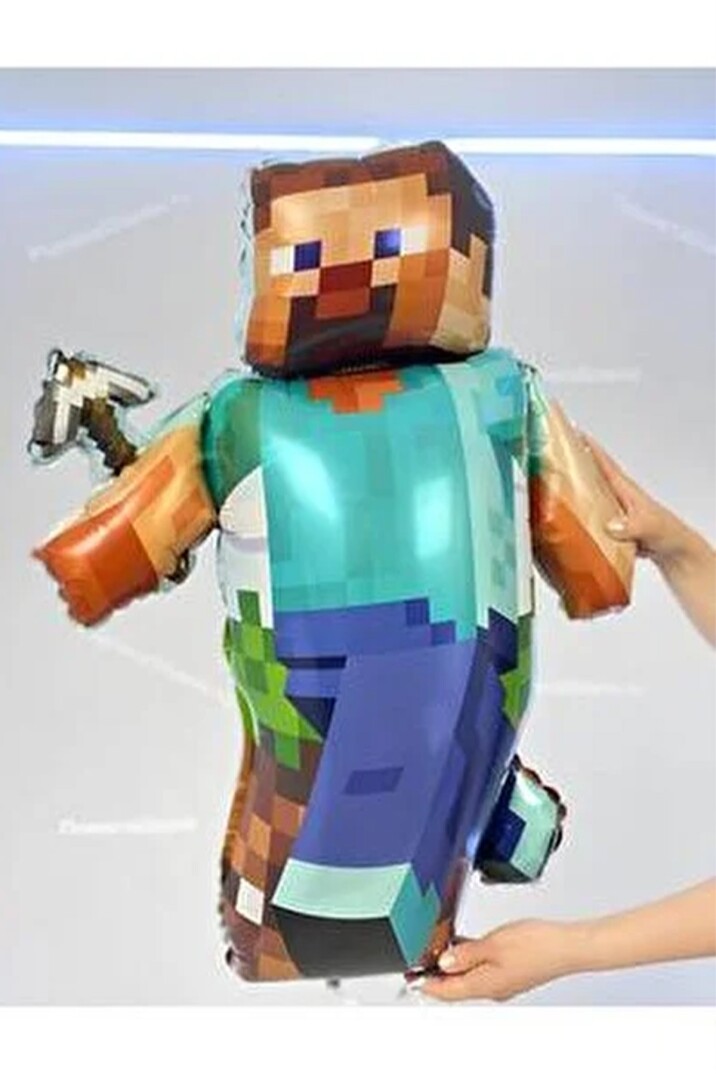 Kazmalı Steve Folyo Balon Minecraft Tema Balon Büyük Steve Balon - 2