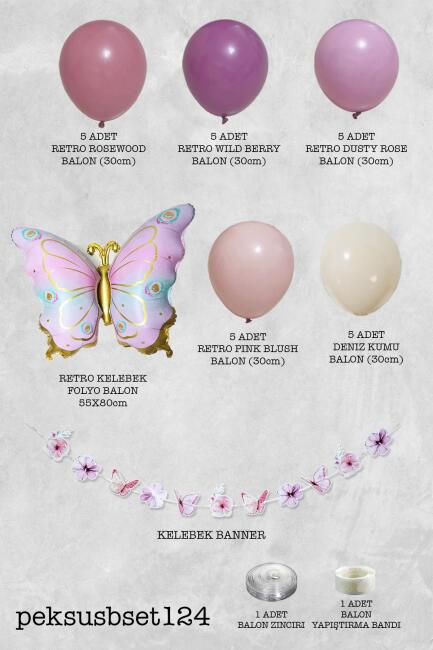 Kelebek Konsept Retro Renkler Kelebek Temalı Balon Zinciri Seti - 2