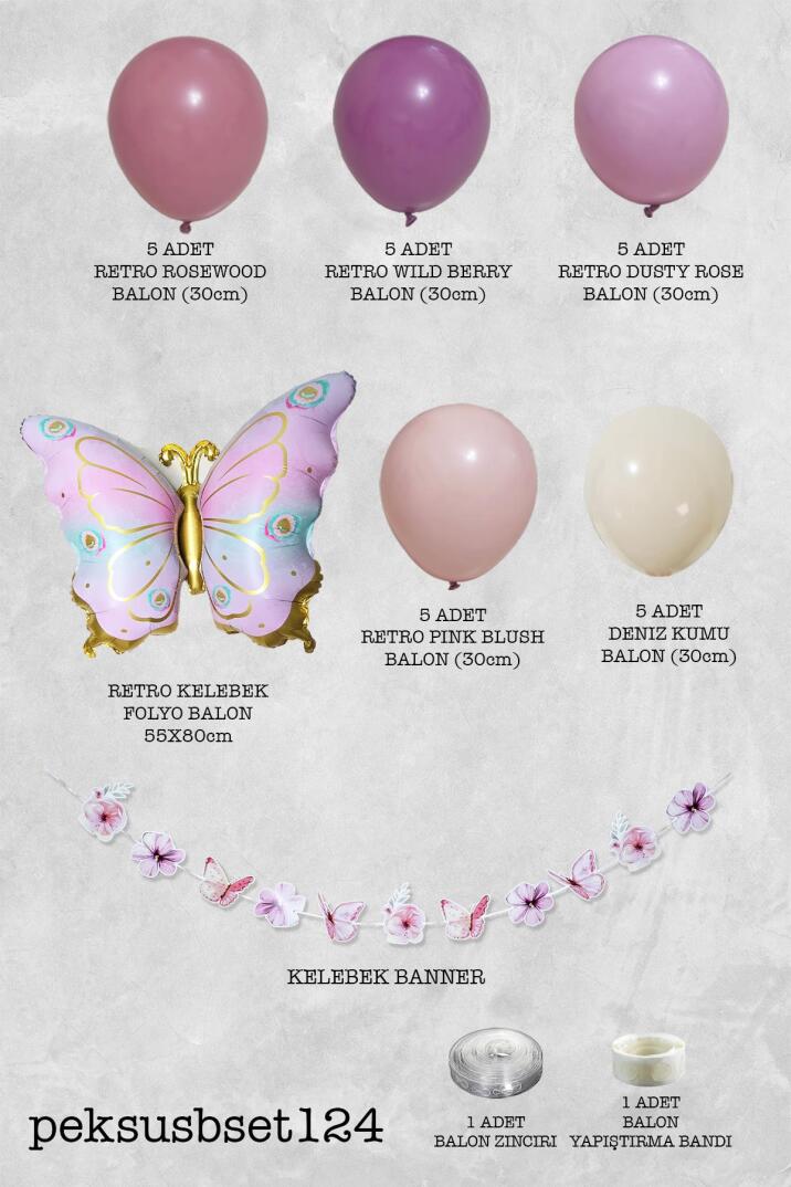 Kelebek Konsept Retro Renkler Kelebek Temalı Balon Zinciri Seti - 2