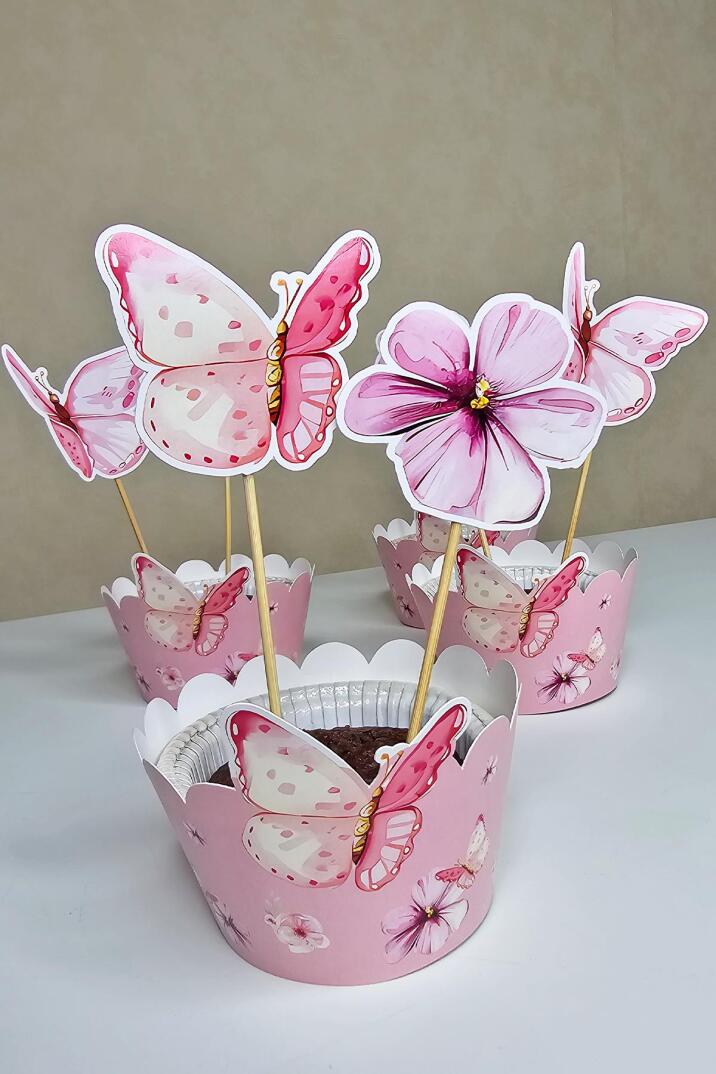 Kelebek Tema Kürdan Süsleri Cupcake Süsleri Lüks Büyük Boy 10lu Paket - 2