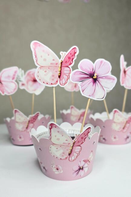 Kelebek Tema Kürdan Süsleri Cupcake Süsleri Lüks Büyük Boy 10lu Paket - 3