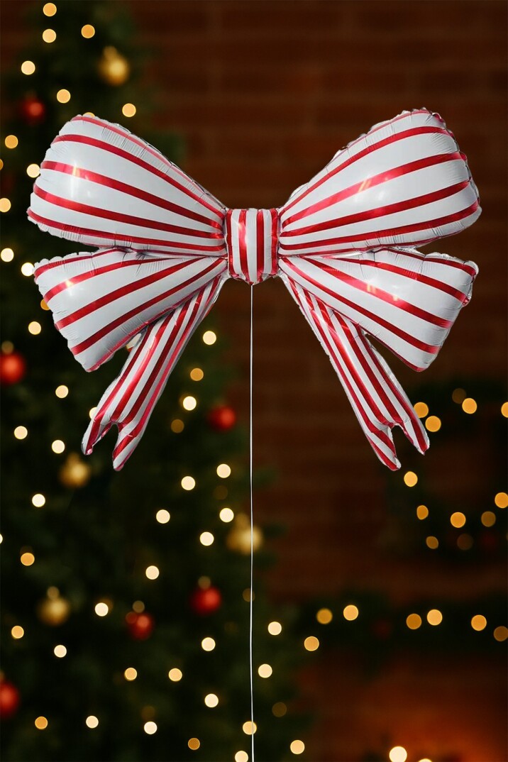 Kırmızı Beyaz Çizgili Büyük Fiyonk Folyo Balon Fiyonk Kurdele Şekilli Balon - 1