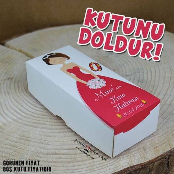 Kırmızı Elbiseli Konsept Kına Hediyelikleri Kutusu - 1