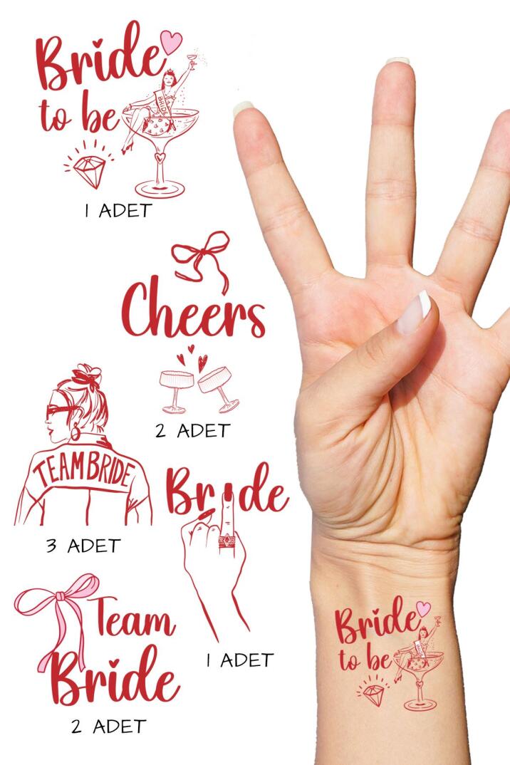Kırmızı Fiyonk Bekarlığa Veda Bride Dövme, Team Bride Dövme Paketi - 1