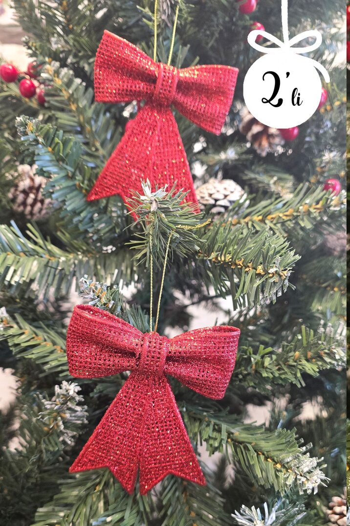 Kırmızı Fiyonk Süs Yılbaşı Ağacı Süsü 2li Paket 9x11 cm - 1