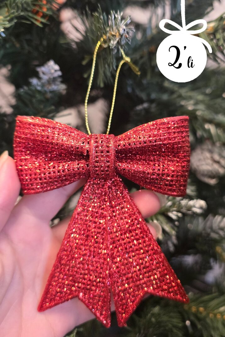 Kırmızı Fiyonk Süs Yılbaşı Ağacı Süsü 2li Paket 9x11 cm - 4