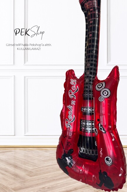 Kırmızı Gitar Folyo Balon Gitar Şekilli Balon - 3