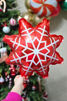 Kırmızı Kar Tanesi Folyo Balon Yılbaşı Balonu - 1