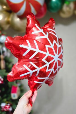 Kırmızı Kar Tanesi Folyo Balon Yılbaşı Balonu - 2