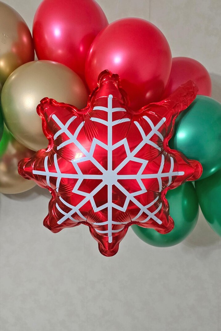 Kırmızı Kar Tanesi Folyo Balon Yılbaşı Balonu - 3
