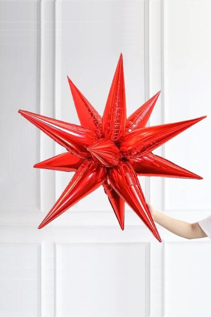 Kırmızı Kutup Yıldızı Folyo Balon Tek Parça Büyük Kutup Yıldız Balon 27inç 70cm - 4