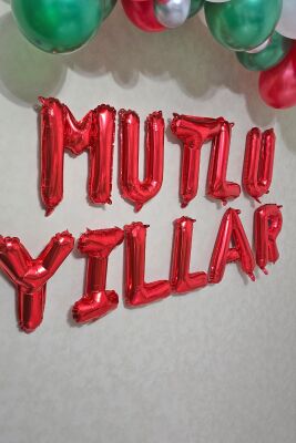 Kırmızı Mutlu Yıllar Yazılı Balon Seti 16inç 40cm Yılbaşı Balon Seti - 2